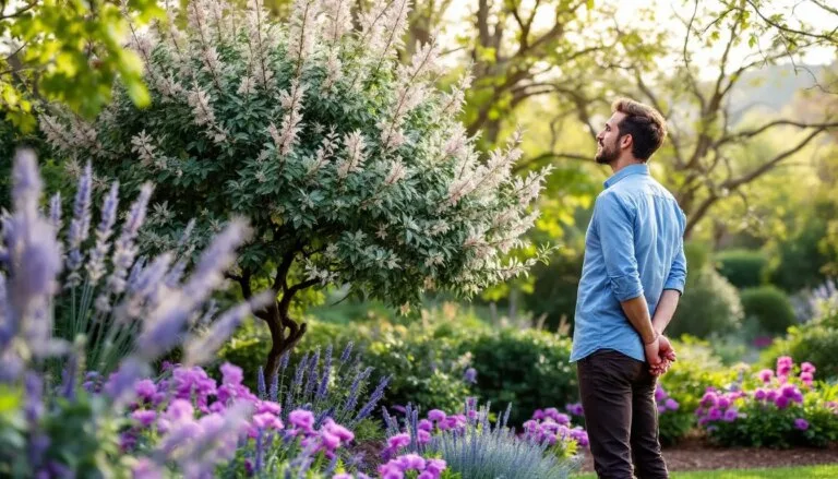 Saule crevette en buisson avec branches et feuilles luxuriantes