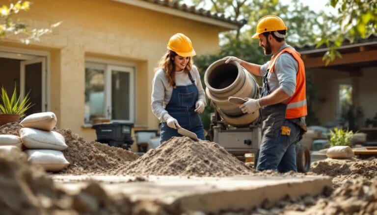 Dosage de 350 kg de béton avec mélange sable et gravier pour construction