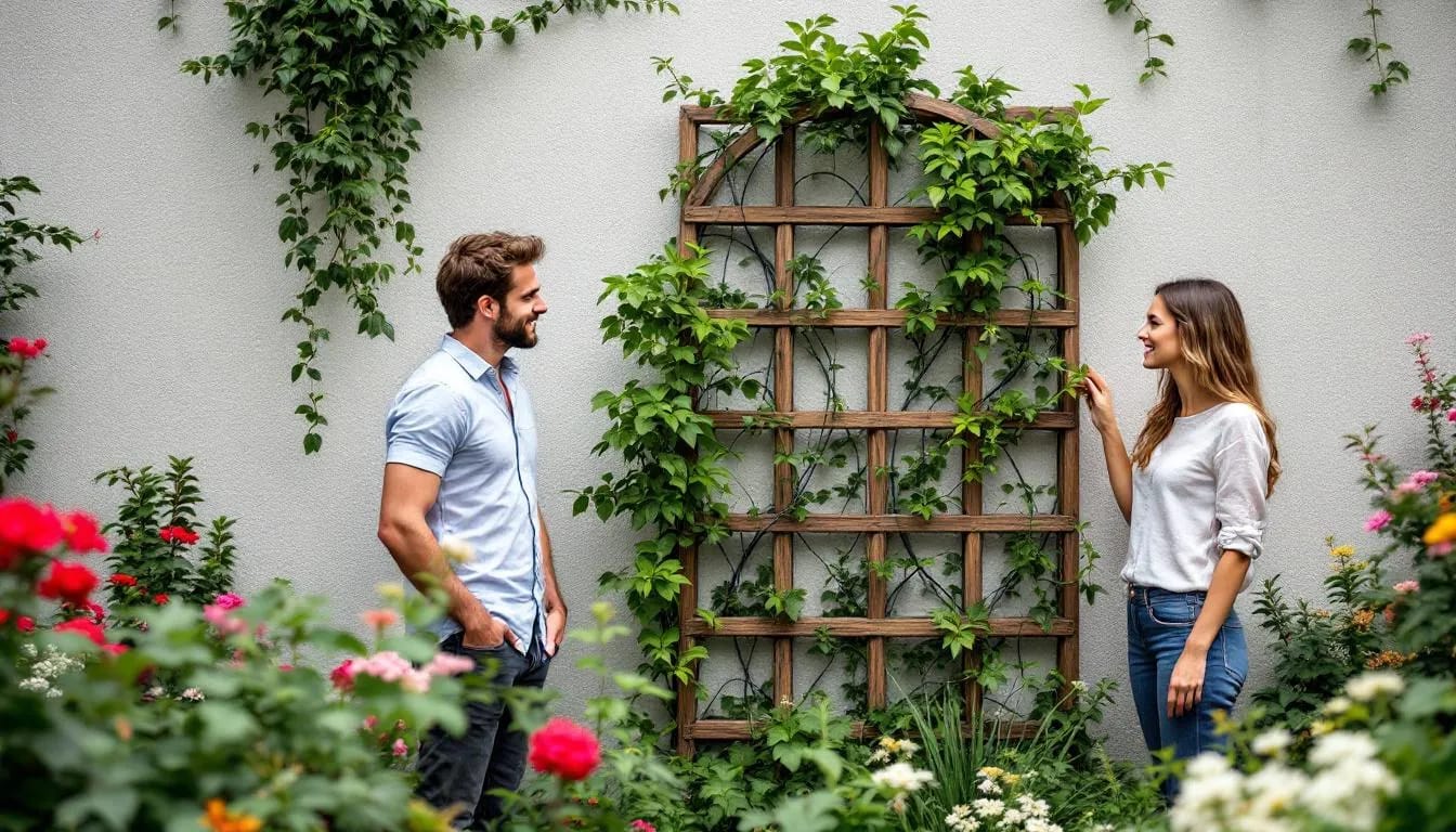 Treillis pour plante grimpantes supportant une végétation grimpante