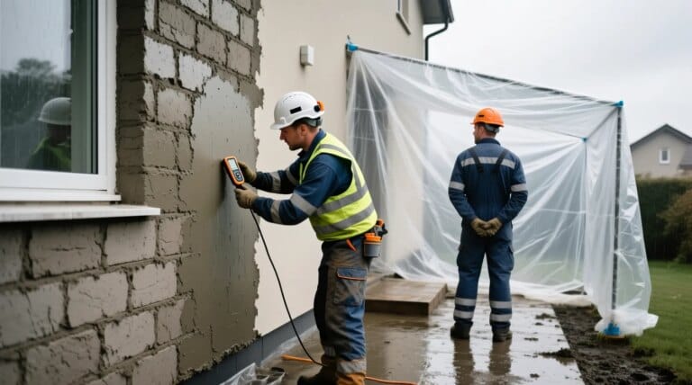 Application d'enduit sur mur en conditions humides avec un revêtement