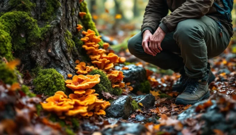 Champignon orange sur bois mort représentant un organisme décomposeur naturel