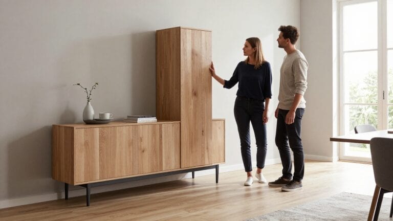 Buffet haut élégant en bois massif pour rangement et décoration
