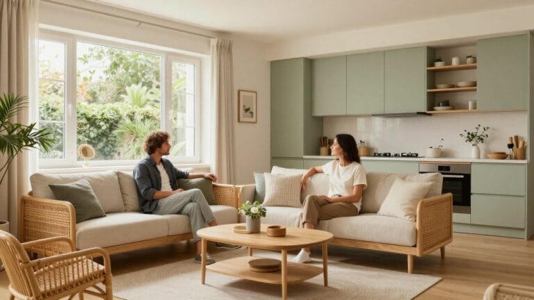 Palette de couleurs pour un salon avec cuisine ouverte moderne