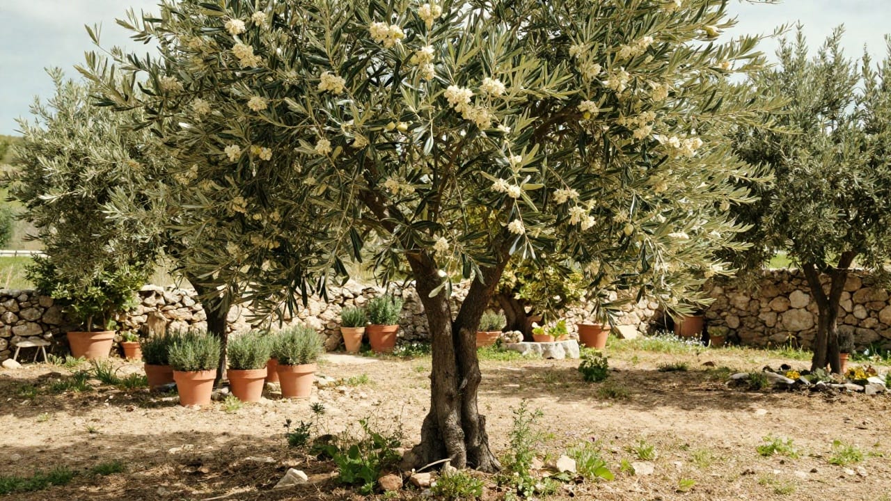 Olivier en floraison sans fruits montrant un problème de fructification