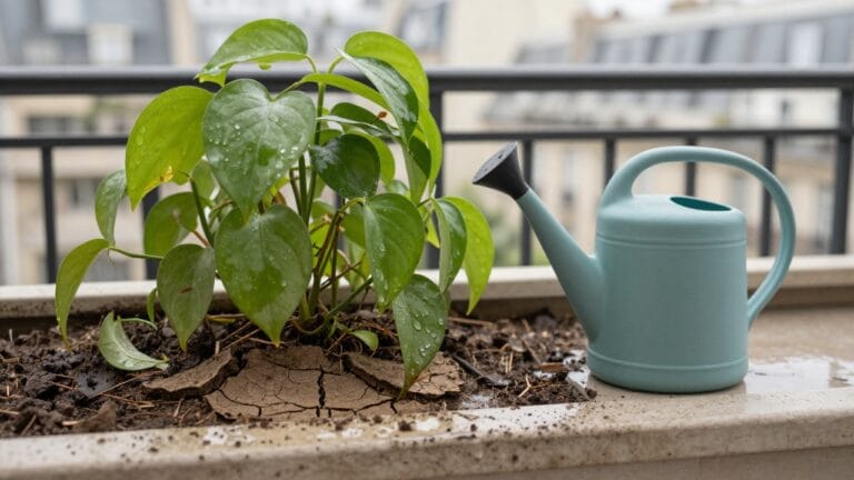 Terreau non absorbant montrant un substrat sec et compacté