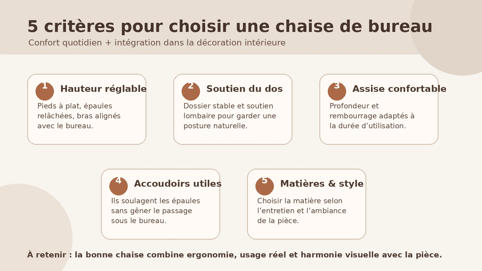 Infographie des critères pour choisir une chaise de bureau
