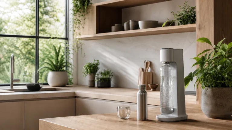 Machine à eau gazeuse dans une cuisine moderne écoresponsable