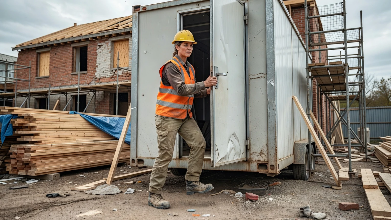 Accès quotidien à une roulotte de chantier pour les équipes sur place.